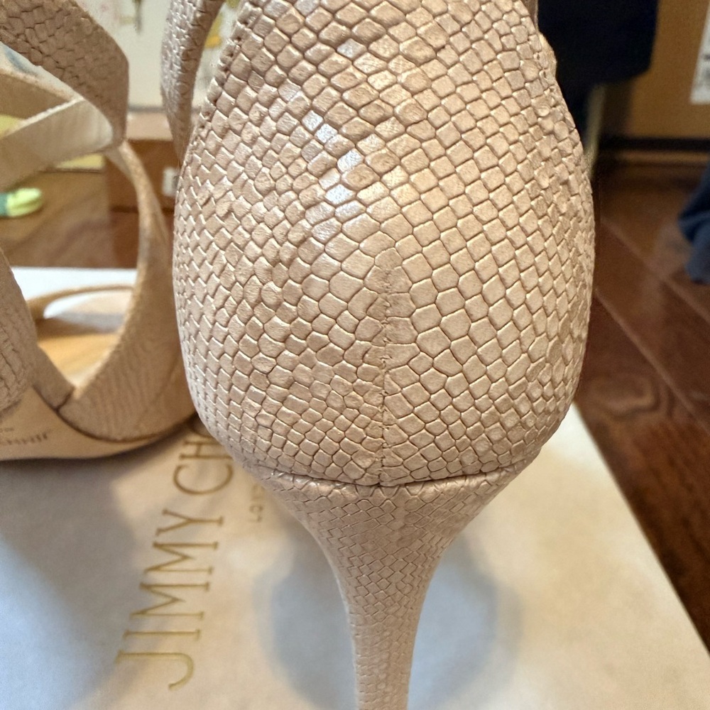 Jimmy Choo Emily 85 Nude embossed leather heels.
New in box. Size 6.5
STUNNING - Picture 8 of 13